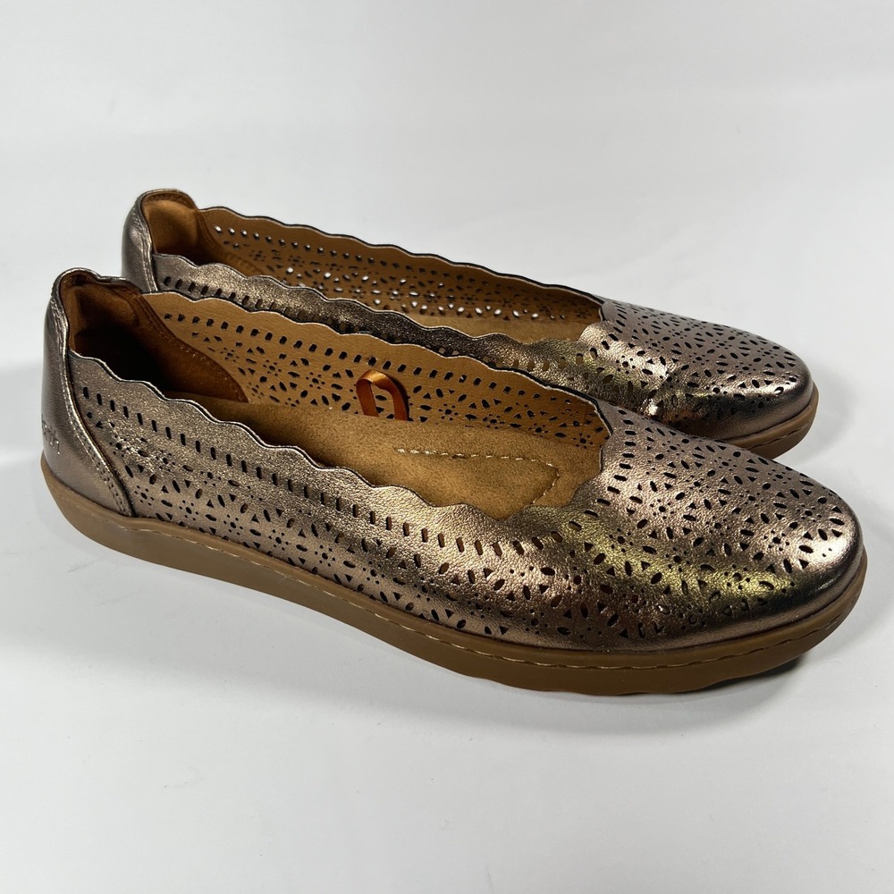 Earth Longing Flats Womens 7M Bronze Metallic‎ Laser Cut Scalloped Ballet Core